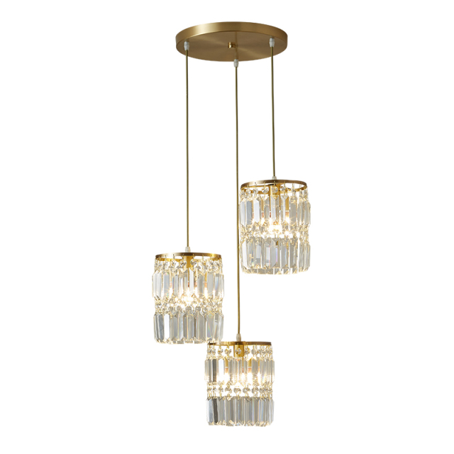 3-Light Modern Clear Crystal Cylinder Shade Multi Light Pendant Lighting in Round Canopy