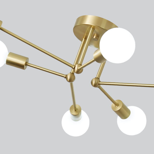 6 Light Modern Mid-century Sputnik Chandelier in Opal Glass for Living Room