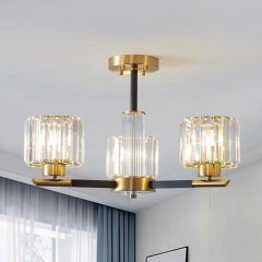 Mid-century Modern 3 Light Sputnik Chandelier with Three Arms in Clear Crystal Shades for Living Room Bedroom