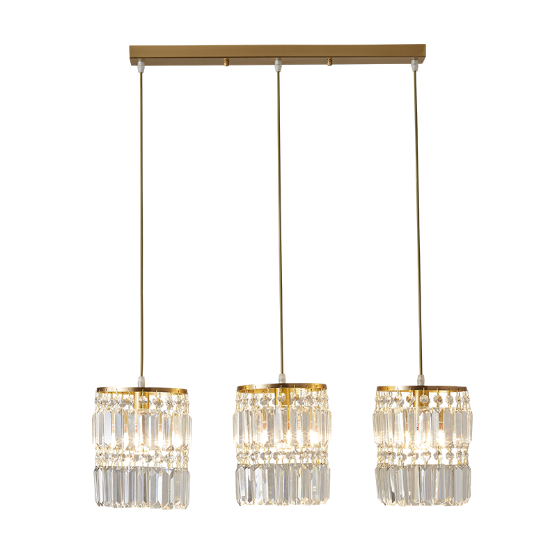 Modern 3-Light Rectangle Canopy Pendant Lighting Multi-Light with Clear Crystal Cylinder Shade for Kitchen Island Counter Bar Dining Table