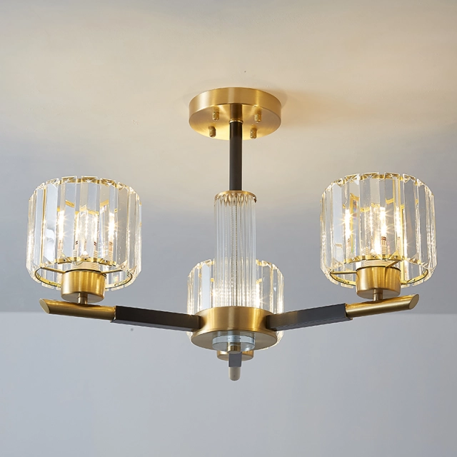 Mid-century Modern 3 Light Sputnik Chandelier with Three Arms in Clear Crystal Shades for Living Room Bedroom