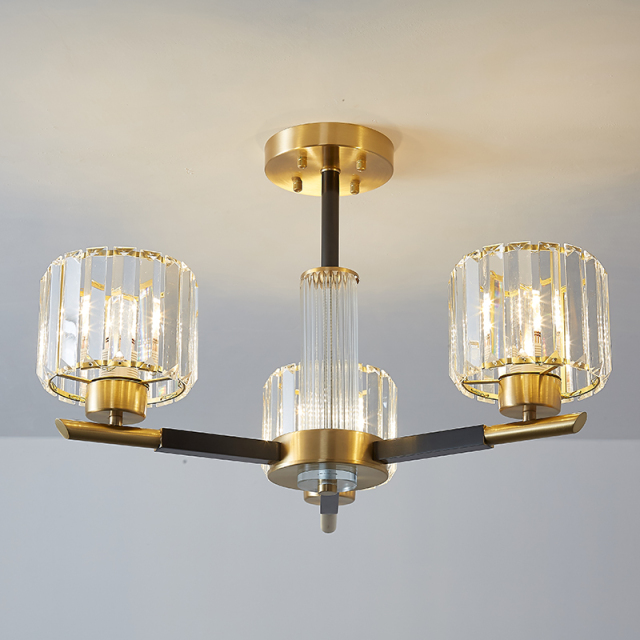 Mid-century Modern 3 Light Sputnik Chandelier with Three Arms in Clear Crystal Shades for Living Room Bedroom