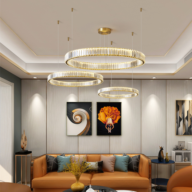 Combination Luxurious Glam Modern LED Circle Round Pendant Lighting in Crystal Shade