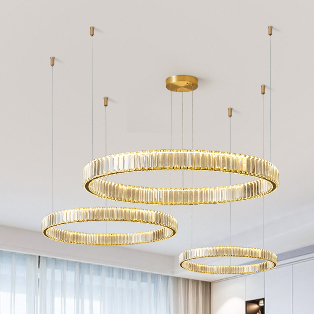 Combination Luxurious Glam Modern LED Circle Round Pendant Lighting in Crystal Shade
