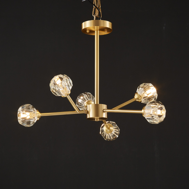 Glam Modern 6-Light Sputnik Crystal Shade Brass Chandelier for Living Room Dining Room