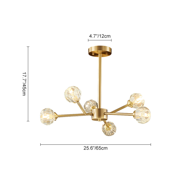 Glam Modern 6-Light Sputnik Crystal Shade Brass Chandelier for Living Room Dining Room