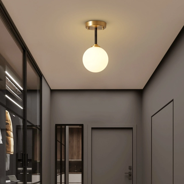 Minimalist Modern Single Brass Light Ceiling Light Glass Globe for Kitchen Hallway
