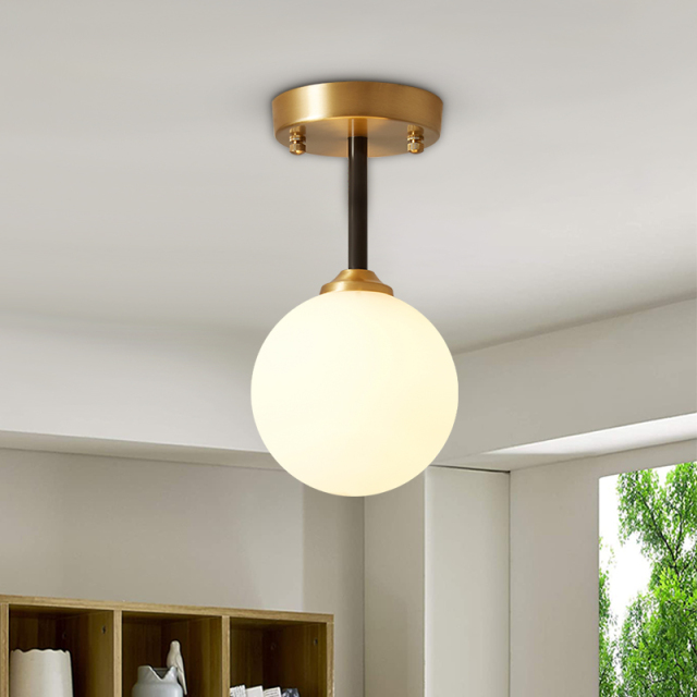 Minimalist Modern Single Brass Light Ceiling Light Glass Globe for Kitchen Hallway