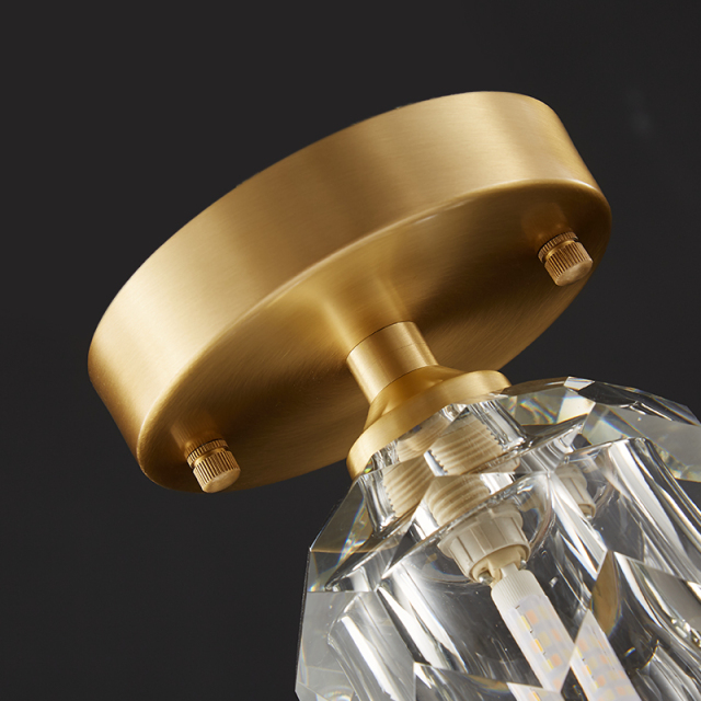 Minimalist Small Brass Flush Mount Ceiling Light in Circle Crystal Shade