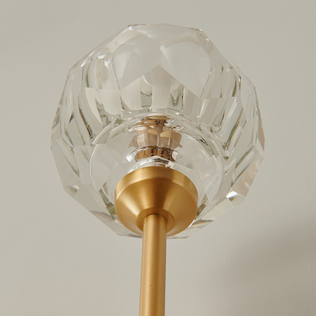 Contemporary Mid-Century Brass Wall Sconce  with Crystal Shade for Bedroom Living Room