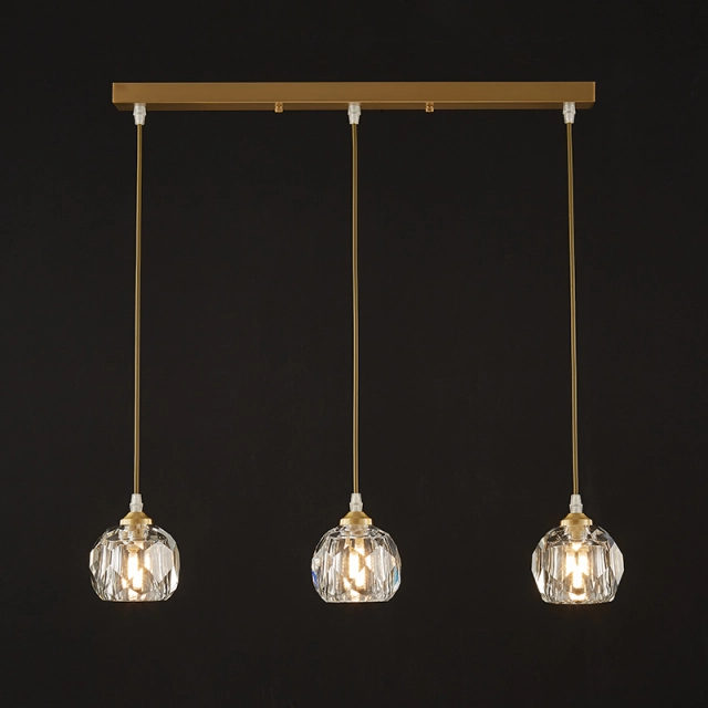 3-Light Glam Mid-century Cluster Pendant Lighting in Rectangle Canopy with Clear Crystal Shade for Kitchen Island Dining Table