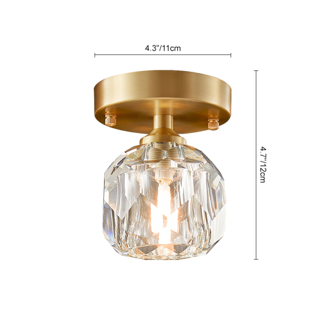 Minimalist Small Brass Flush Mount Ceiling Light in Circle Crystal Shade