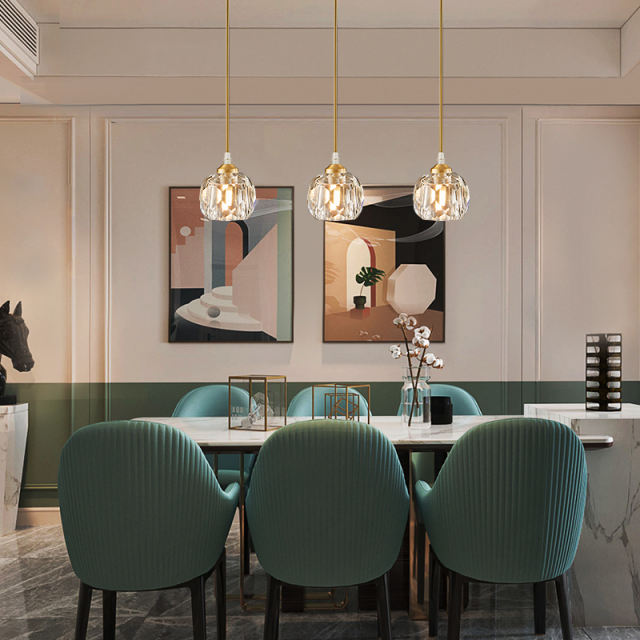Minimalist Brass Mini Pendant Lighting Crystal Shade Hanging Light in Round Canopy for Bedside/Kitchen/Dining Room