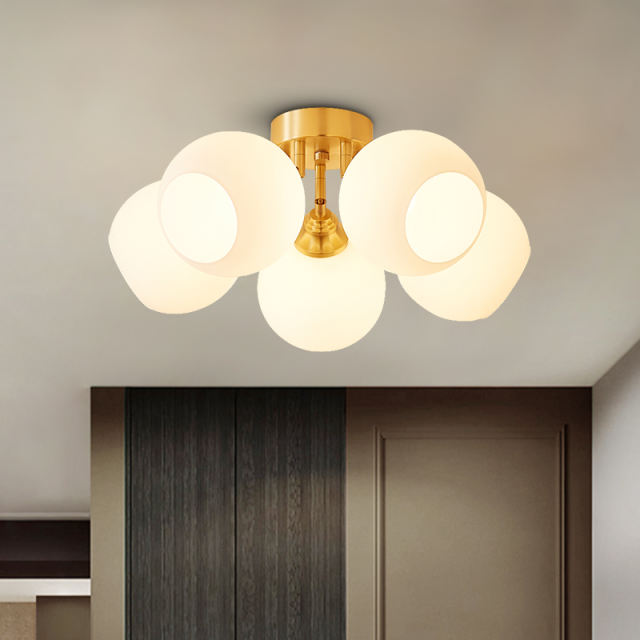 Retro Contemporary Frosted 5-Light Open Glass Bubble Flush Mount Ceiling Light in Twined Arm for Living Room/Bedroom