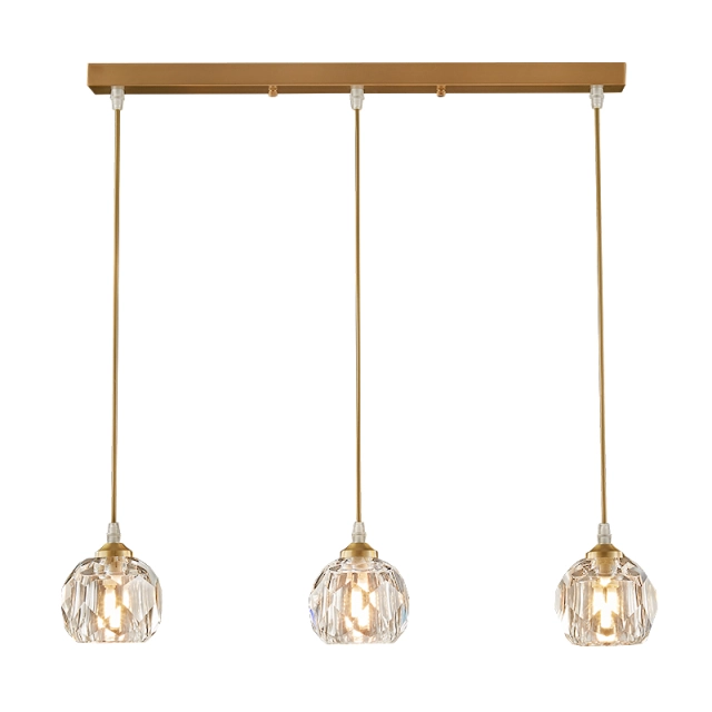 3-Light Glam Mid-century Cluster Pendant Lighting in Rectangle Canopy with Clear Crystal Shade for Kitchen Island Dining Table