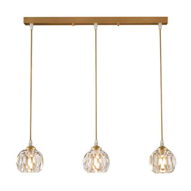 3-Light Glam Mid-century Cluster Pendant Lighting in Rectangle Canopy with Clear Crystal Shade for Kitchen Island Dining Table