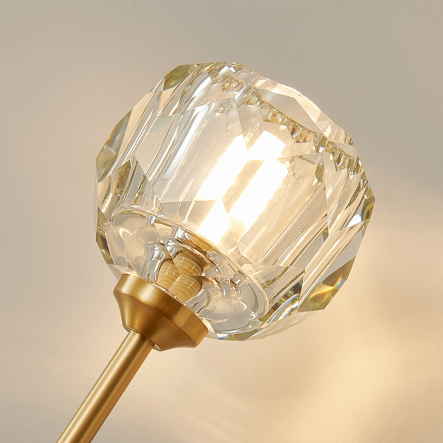 Contemporary Mid-Century Brass Wall Sconce  with Crystal Shade for Bedroom Living Room