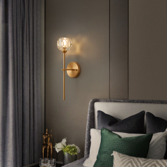 Modern Mid-Century Brass Wall Sconce  with Crystal Shade for Bedroom Living Room
