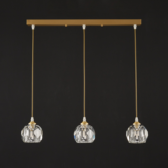 3-Light Glam Mid-century Cluster Pendant Lighting in Rectangle Canopy with Clear Crystal Shade for Kitchen Island Dining Table