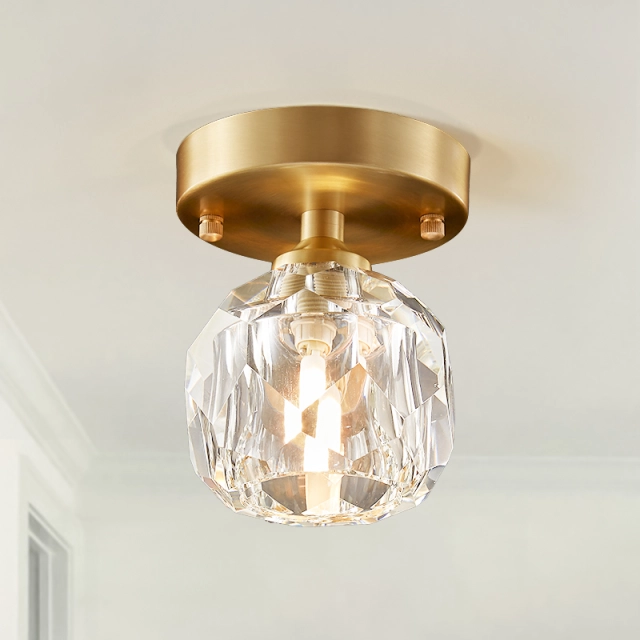Brass Crystal Semi Flush Mount Ceiling Light
