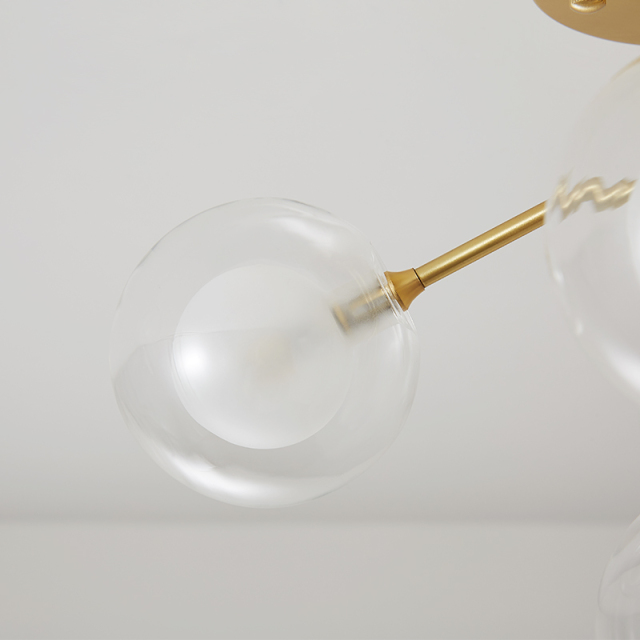 5 Light Sputnik Modern Glass Semi-Flush Ceiling Light in Brass
