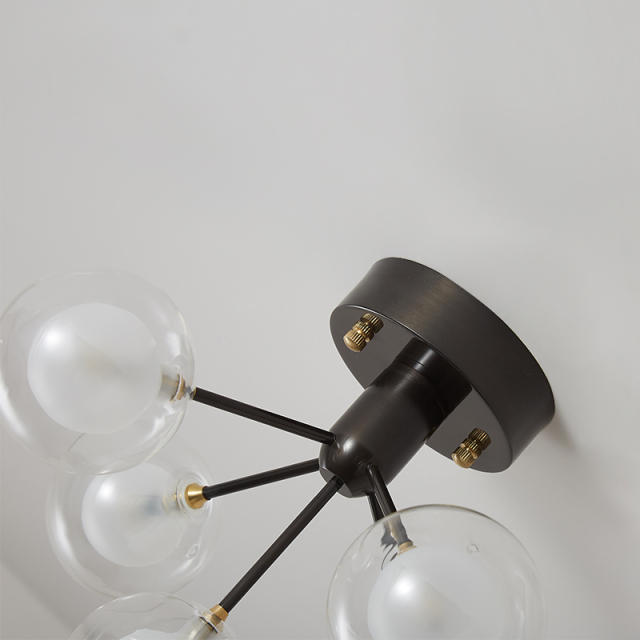 5 Light Sputnik Modern Glass Semi-Flush Ceiling Light in Black
