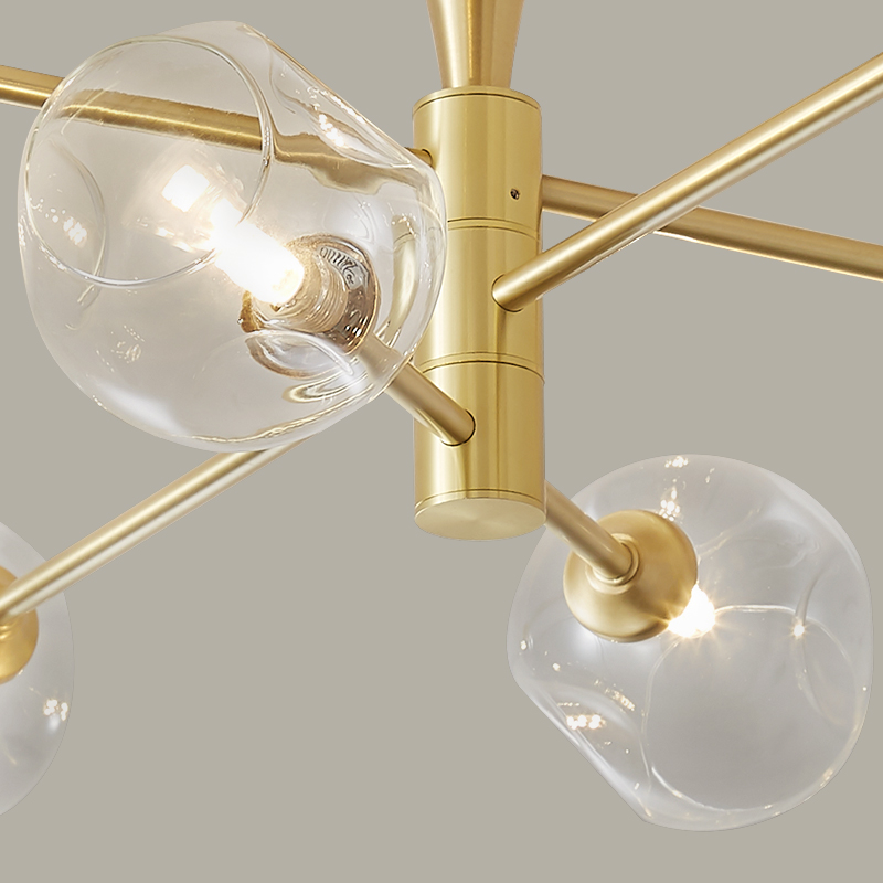 Modern Mid-Century 6 Light Sputnik Open Glass Shade Flush Mount Ceiling Light in Brass for Bedroom Living Room