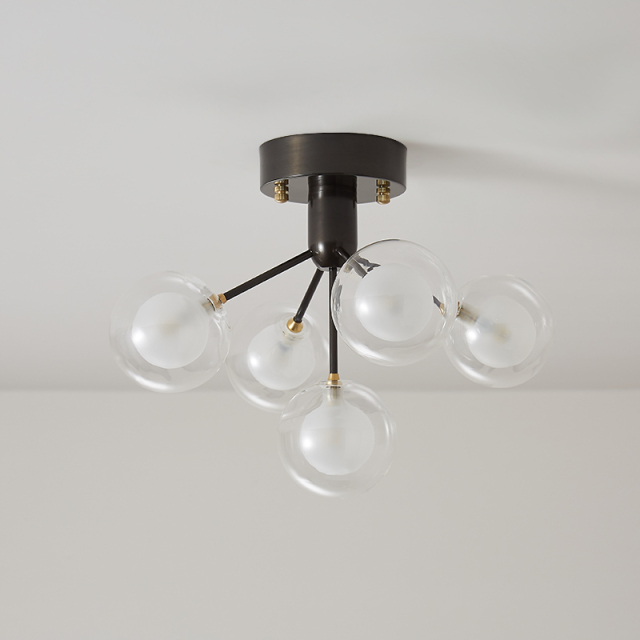 5 Light Sputnik Modern Glass Semi-Flush Ceiling Light in Black
