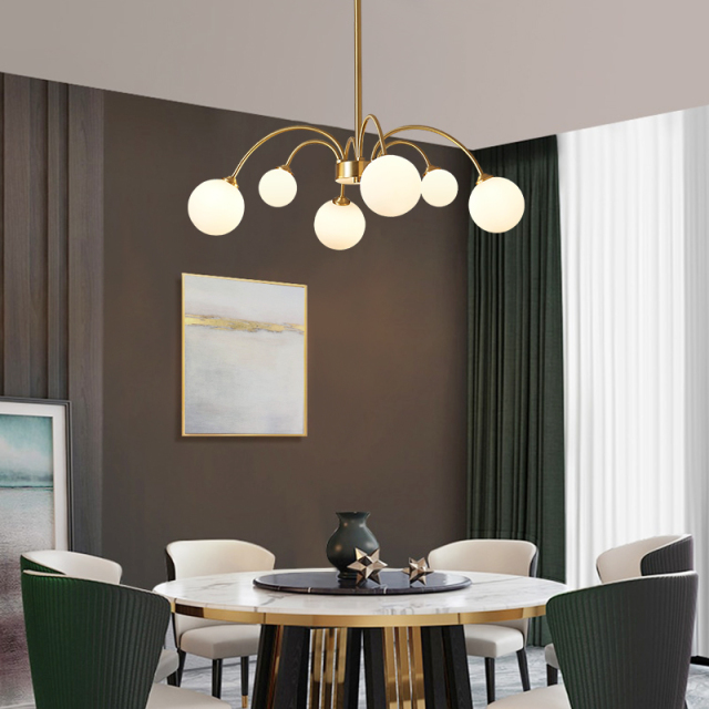Modern Glam 6 Light Polished Brass with Swirl Glass Chandelier for Living Room Dining Room
