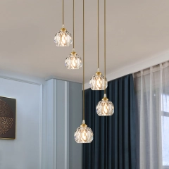 5-Light Mid-century Dome Swirl Cluster Pendant Lighting with Crystal Accent for Stairway Dining Room