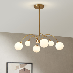 Mid-Century Modern Glam 6 Light Polished Brass with Swirl Globe Chandelier for Living Room Dining Room