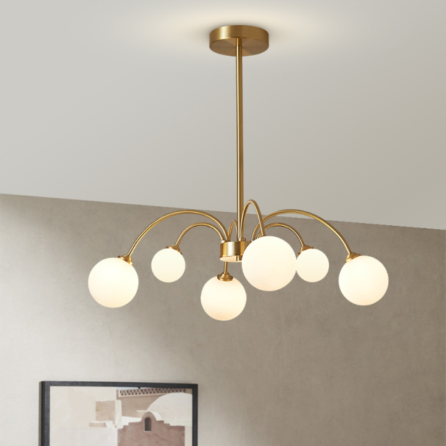 Modern Glam 6 Light Polished Brass with Swirl Glass Chandelier for Living Room Dining Room