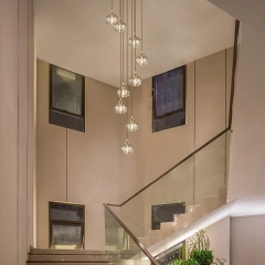 9-Light  Foyer Long Chandelier Mid-century Swirl Cluster Pendant Lighting with Clear Crystal Shade for Staircase Stairway