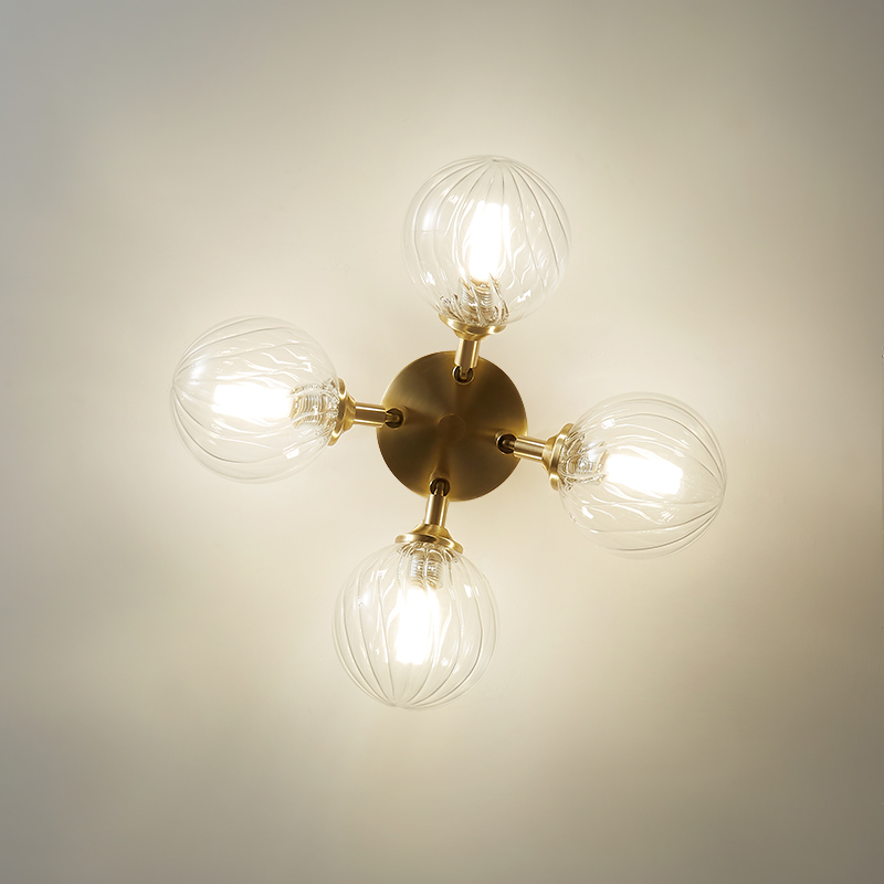 Retro Modern Bubble Flush Mount Ceiling Light Glass 4 Lights with Twined Arm