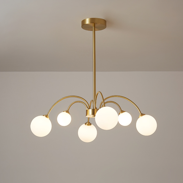 Modern Glam 6 Light Polished Brass with Swirl Glass Chandelier for Living Room Dining Room