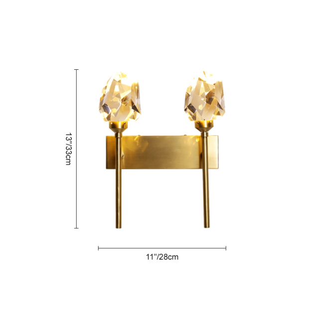 Modern Chic Brass 2-Light Needle LED Wall Sconce with Crystal Shade