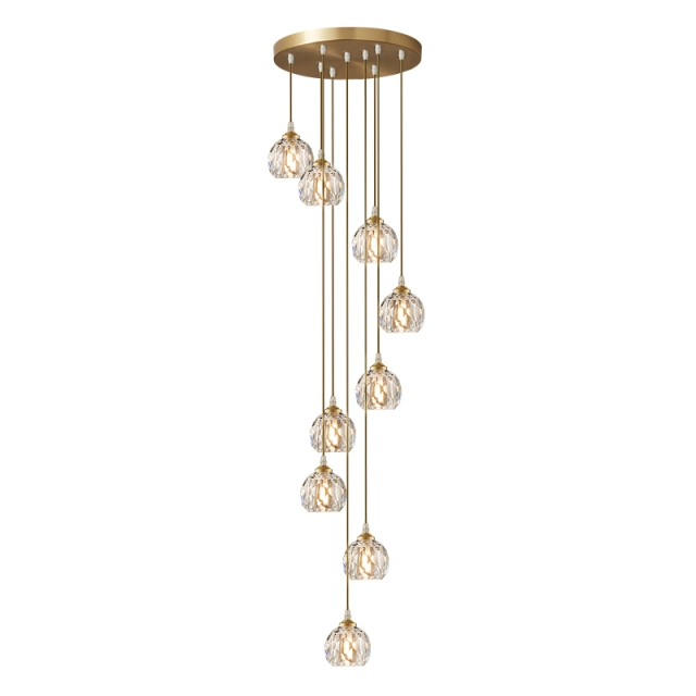 9-Light Glam Foyer Chandelier Mid-century Swirl Cluster Pendant Lighting with Clear Crystal Shade for Staircase Stairway