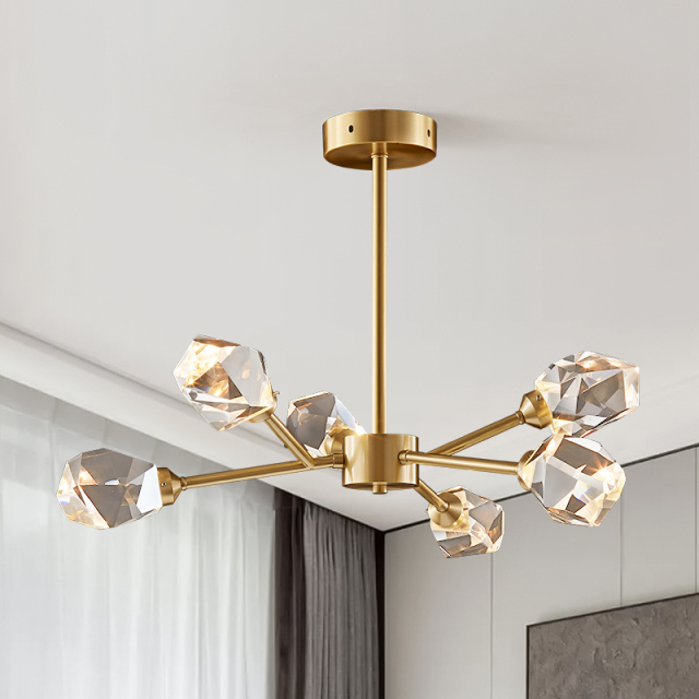 Contemporary LED Sputnik Crystal Shade Brass Chandelier for Living Room Dining Room