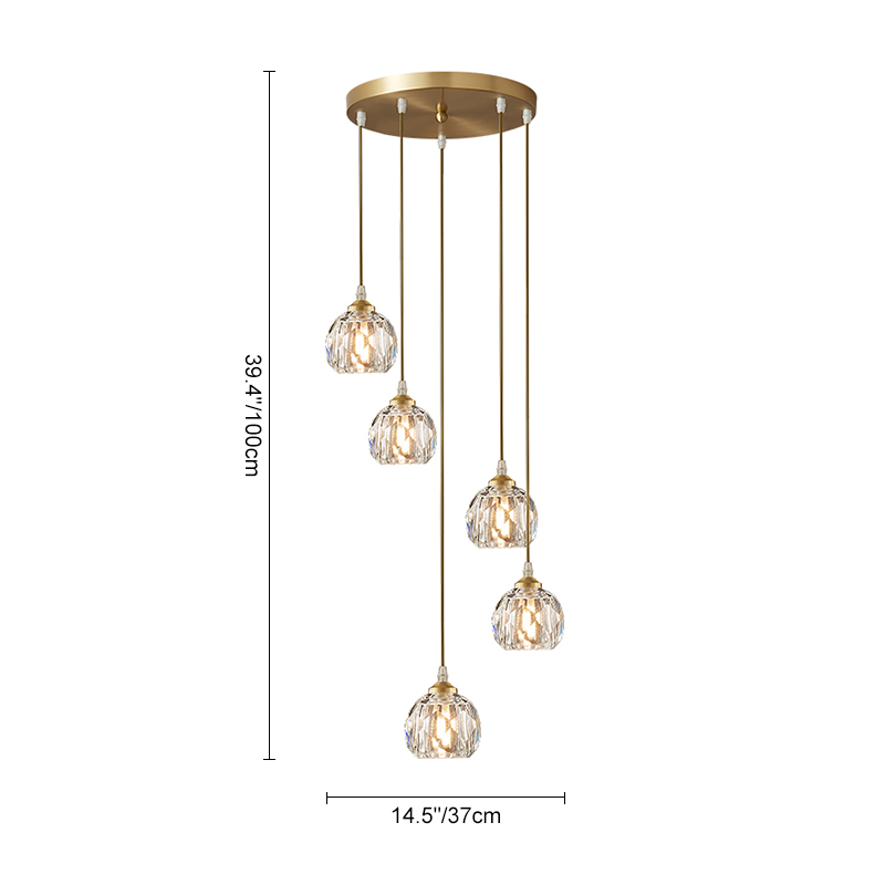 5-Light Mid-century Dome Swirl Cluster Pendant Lighting with Crystal Accent for Stairway Dining Room