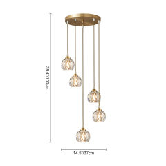 5-Light Mid-century Dome Swirl Cluster Pendant Lighting with Crystal Accent for Stairway Dining Room