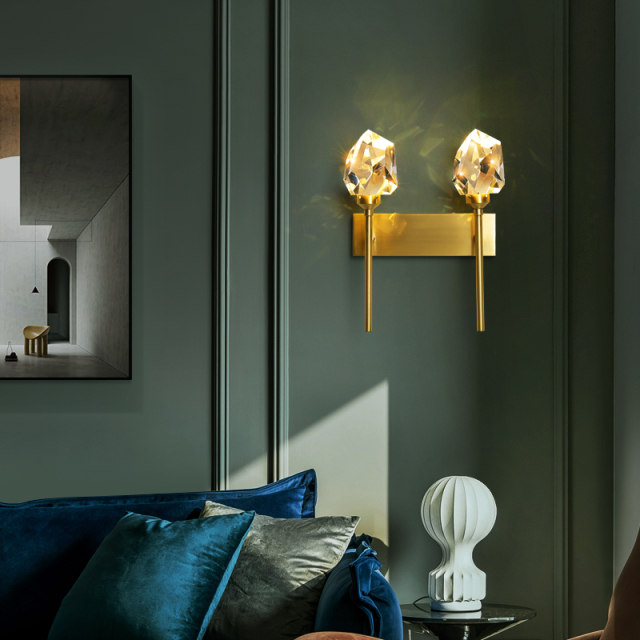 Modern Chic Brass 2-Light Needle LED Wall Sconce with Crystal Shade