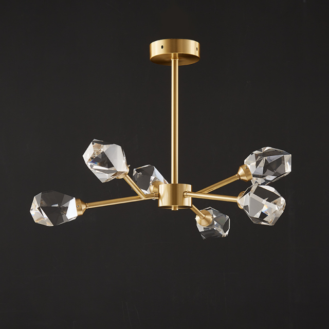 Contemporary LED Sputnik Crystal Shade Brass Chandelier for Living Room Dining Room