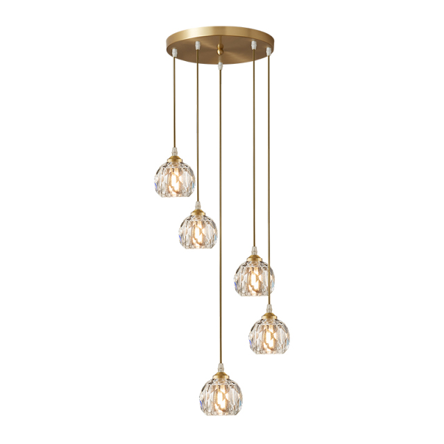 5-Light Mid-century Dome Swirl Cluster Pendant Lighting with Crystal Accent for Stairway Dining Room