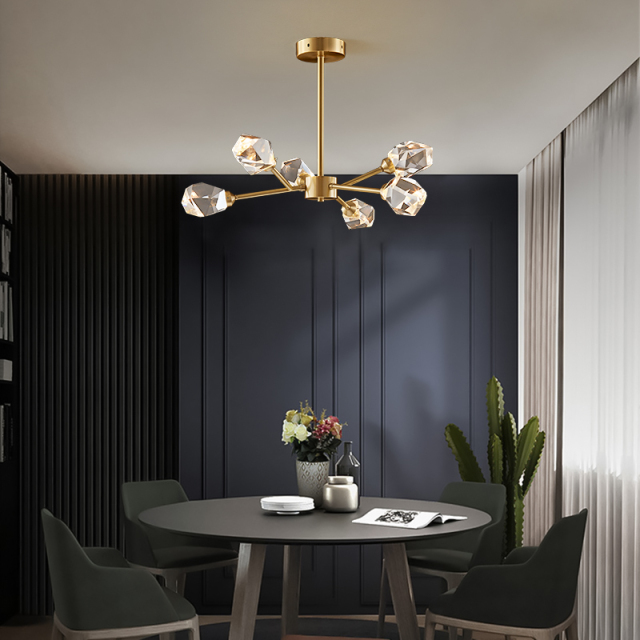 Contemporary LED Sputnik Crystal Shade Brass Chandelier for Living Room Dining Room