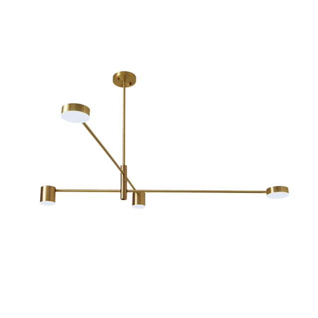 Mid Century Brass 4 Light LED Sputnik Chandelier with Adjustable Rotatable Arms