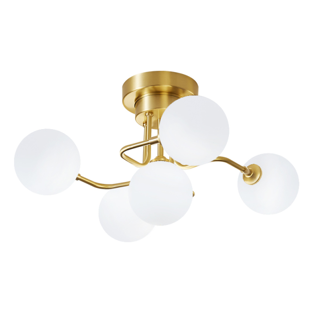 Mid-century 5 Light Spin Flush Mount Glass Globes Ceiling Light with Curved Arm