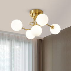 Mid-century 5 Light Spin Flush Mount Glass Globes Ceiling Light with Curved Arm