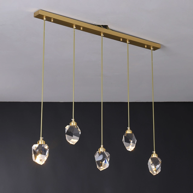 Glam 5-Light LED Rectangle Canopy Pendant Lighting Clear Glass Shade Hanging Light