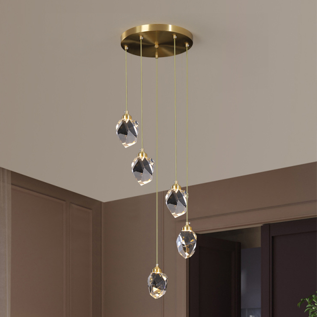 Glam Modern 5-Light LED Dome Stairs Cluster Clear Glass Shade Pendant Lighting