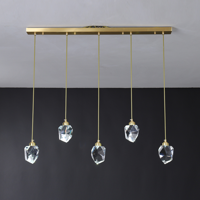 Glam 5-Light LED Rectangle Canopy Pendant Lighting Clear Glass Shade Hanging Light
